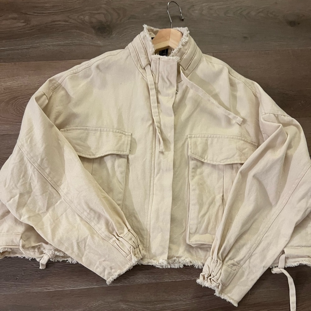 Cropped Cotton Zip Up Jacket